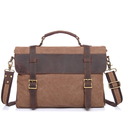 top layer crazy horse leather shoulder bag retro canvas bag