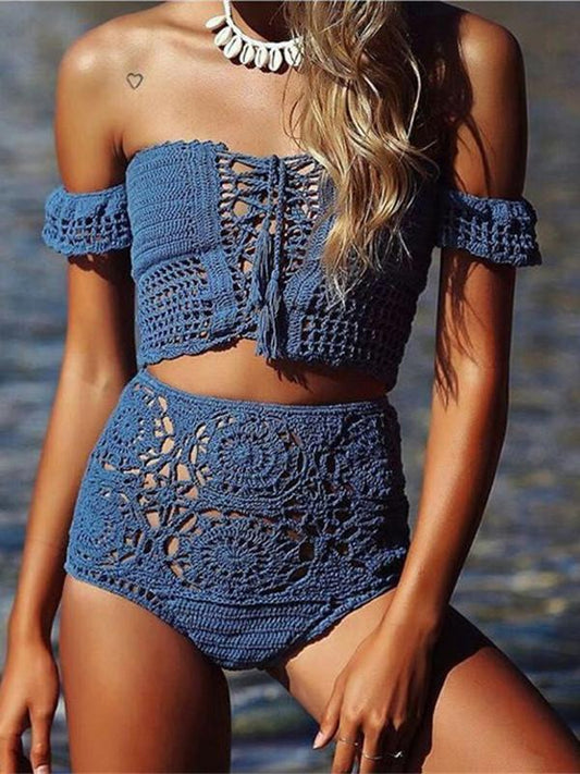 Sexy Two-Pieces Knitting Off Shoulder Bikini Swimwear