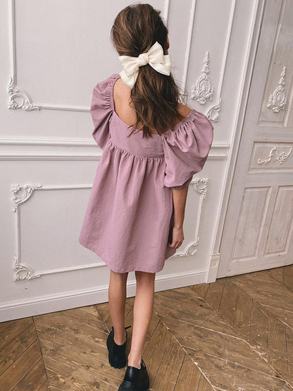 Stylish Split-Joint Pleated Puff Sleeves A-Line Mini Dress