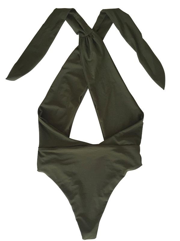 Solid Bandage Halter-Neck One-Piece Swimwear