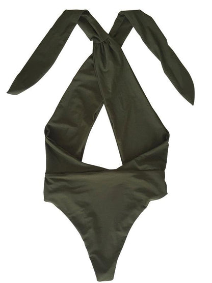 Solid Bandage Halter-Neck One-Piece Swimwear