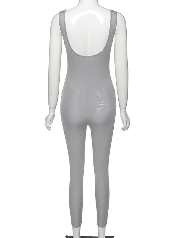 Sexy Solid Wrap Sleeveless Yoga Jumpsuits