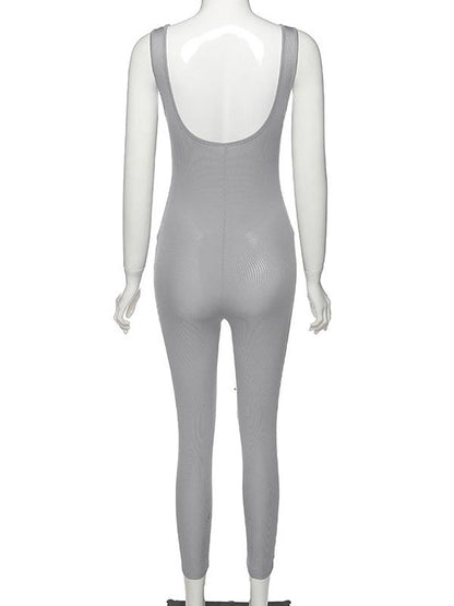 Sexy Solid Wrap Sleeveless Yoga Jumpsuits