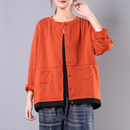 Buykud Loose Round Neck Cardigan Casual Short Coat