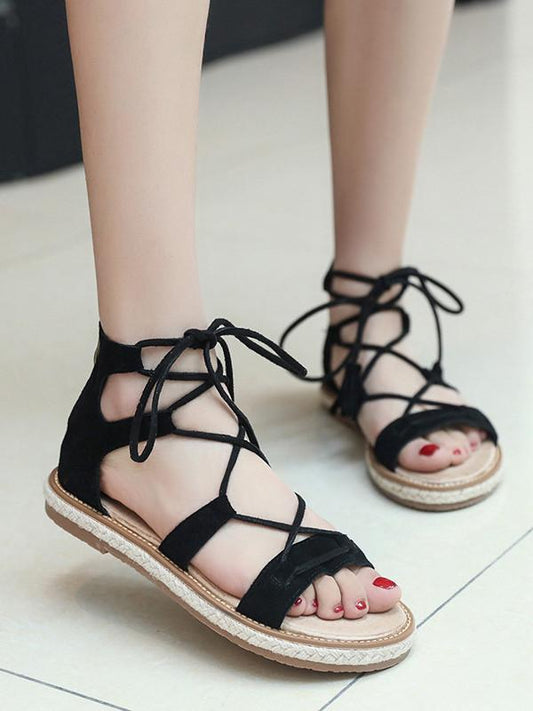 Brown Black Apricot Bohemia Type Beach Flat Sandal