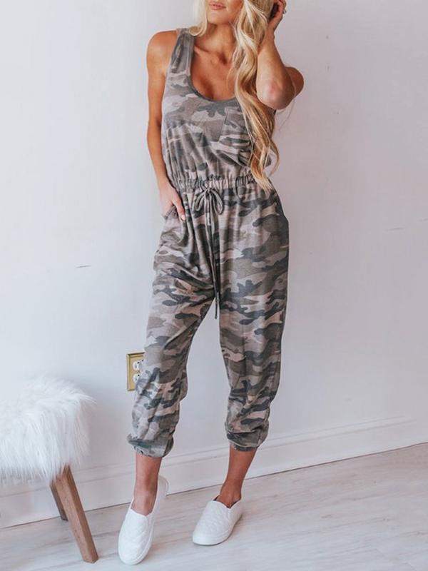Camouflage Printed Sleeveless Jumpsuits Bottom