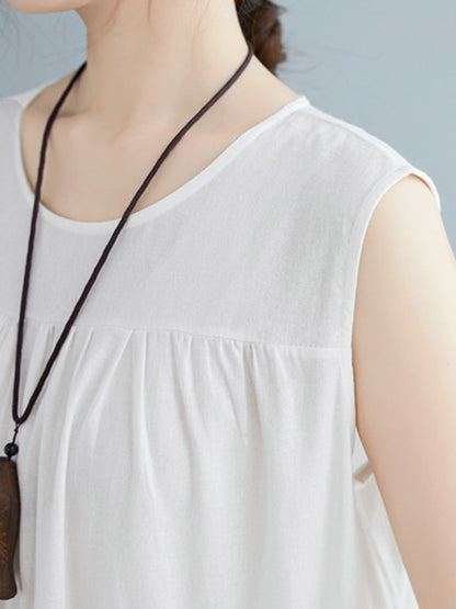 Simple Casual Loose Artistic Retro Pleated Solid Color Midi Dress
