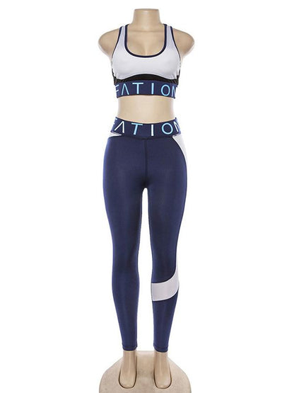 Color-block Printed Split-joint Skinny Leg Yoga Suit