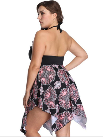 Plus Size Floral Skirt Swimwear