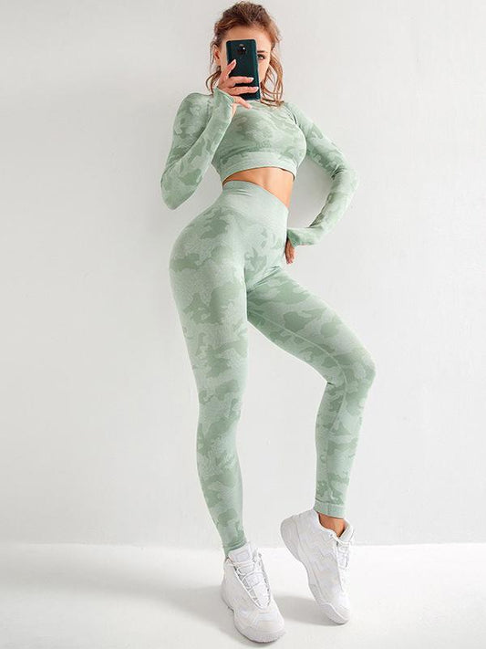 Sexy Wrap Camouflage Hollow Yoga Suits