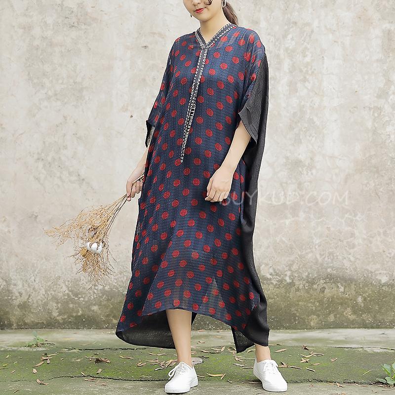 Comfortable Large Size Silk Polka Dot Women Dress
