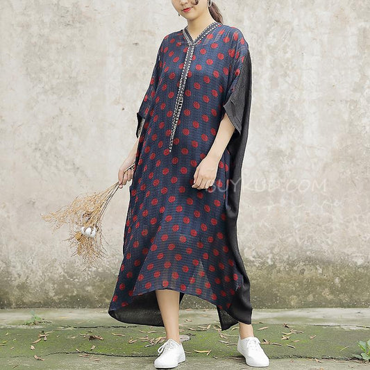 Comfortable Large Size Silk Polka Dot Women Dress