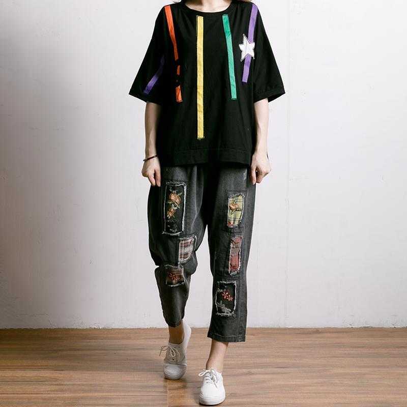 Colored Appliques Simple Women Casual T-Shirt