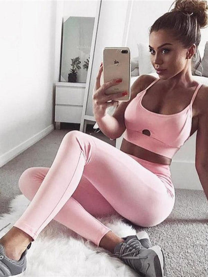 Solid Hollow Bra & Leggings Suits