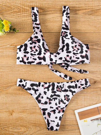 Leopard Knot Front Bikinis Swimwear