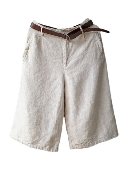 Casual Cotton Blend Solid Column Wide Leg Shorts