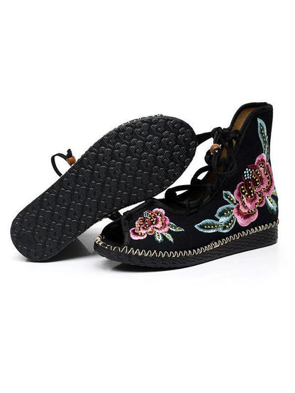 National Style Embroidered Lace-up Shoes