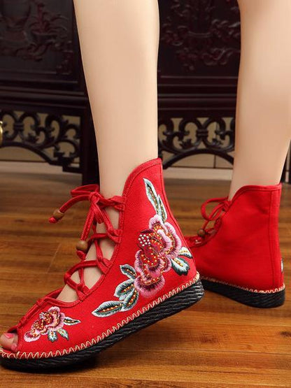 Chinese Style Casual Shoes in Flower Print, Three Colors