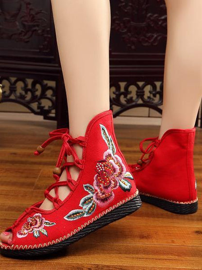 National Style Embroidered Lace-up Shoes