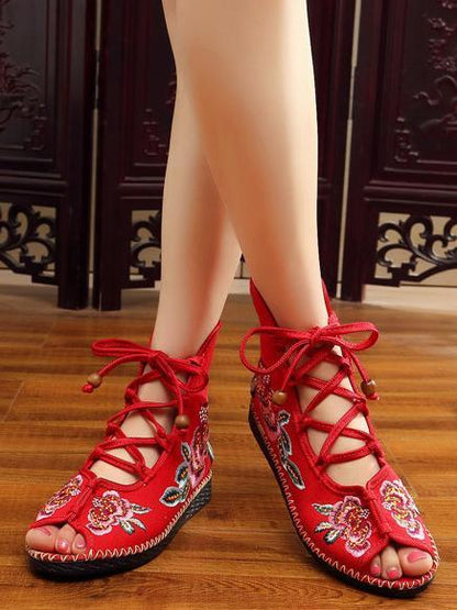 National Style Embroidered Lace-up Shoes