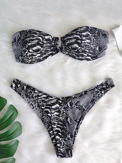 Snake-Print Bandeau Bikini Swimsuit