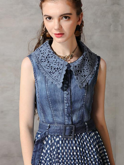 Original Polka-dot Pleated Belted Long Dress