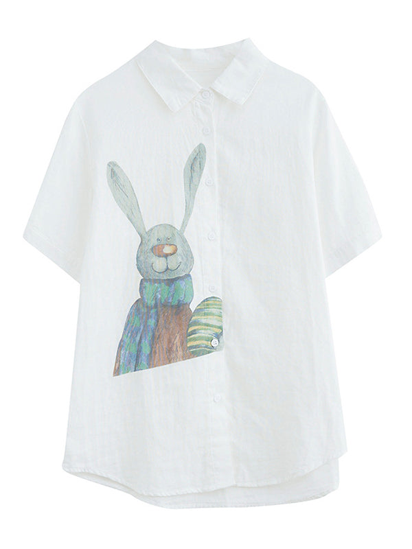 Original Cartoon Printed Lapel Blouse