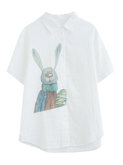 Original Cartoon Printed Lapel Blouse