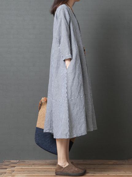 Loose Plaid Round-neck Long Sleeves Dress