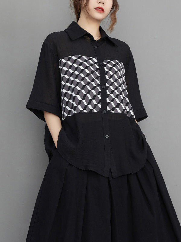 Original Contrast Color Printed Blouse