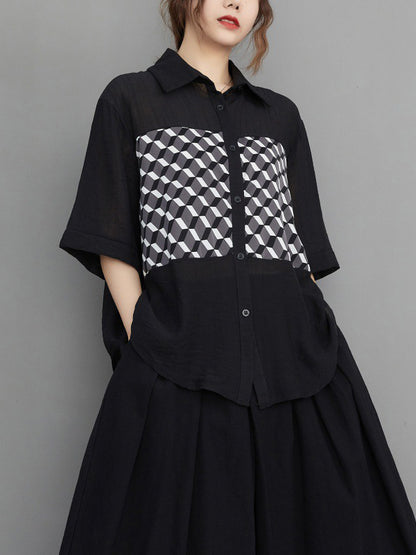 Original Contrast Color Printed Blouse