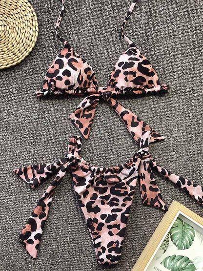 Triangle Top Ruched Plain Bikini Set