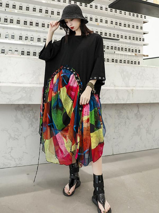 Summer Chiffon  Oversize Printed Split-joint Dress