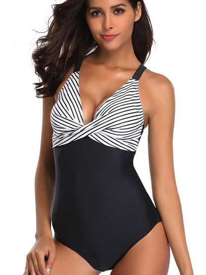 Twist Stripe Contrast One Piece Swimsuit