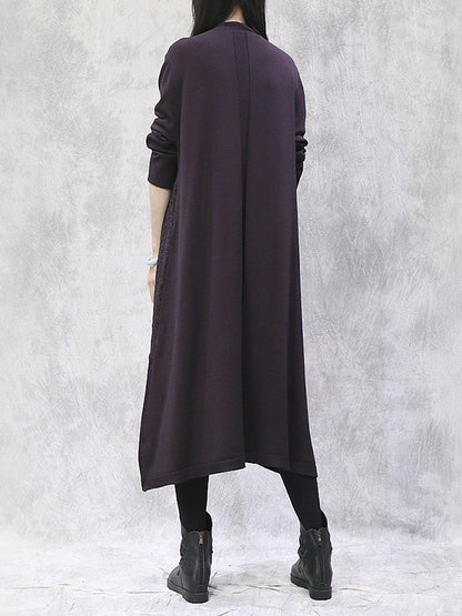 Artistic Retro Solid Color Split-Joint Embroidered High-Neck Long Sleeves Knitted Sweater Dress