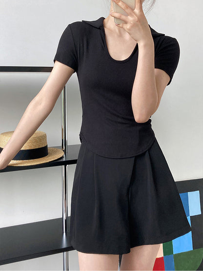 Simple Casual Solid Color U-Neck T-Shirt Top