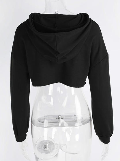 Casual Cropped Long Sleeves Hoodies Tops