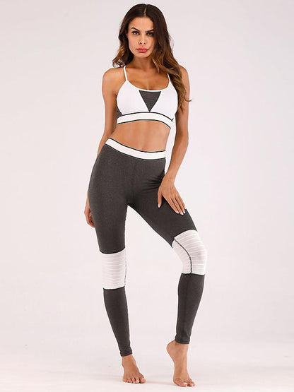 Color Block Sports Bra And Leggings Suits