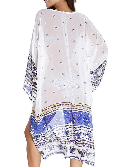 Pretty White Long Sleeve Long Cover-up Outwear