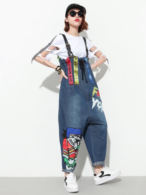 Loose Printed Jeans Jumpsuit