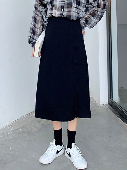 Original Solid Irregularity Split-Side A-Line Skirt
