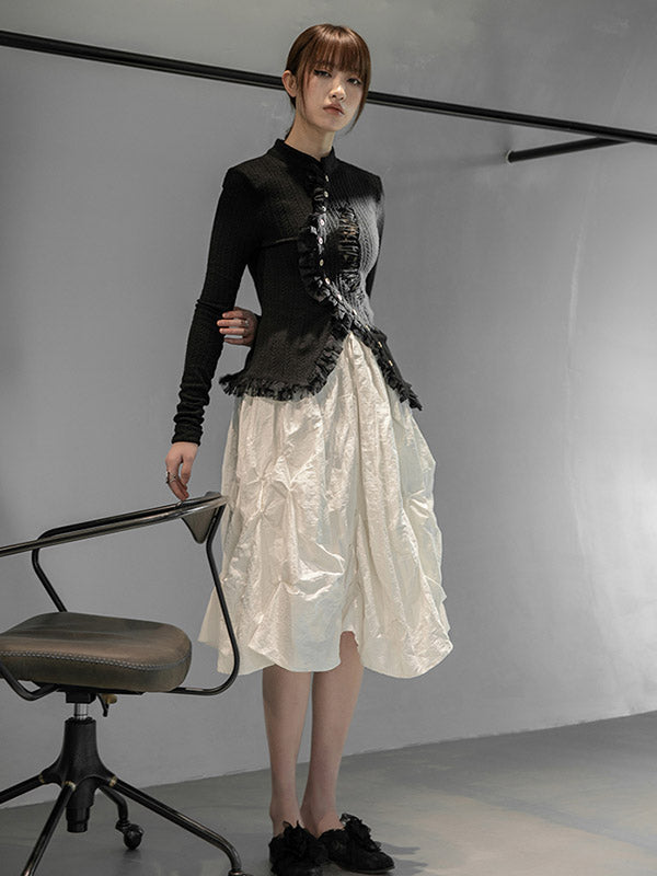 Original Pleats Solid Color A-Line Skirt