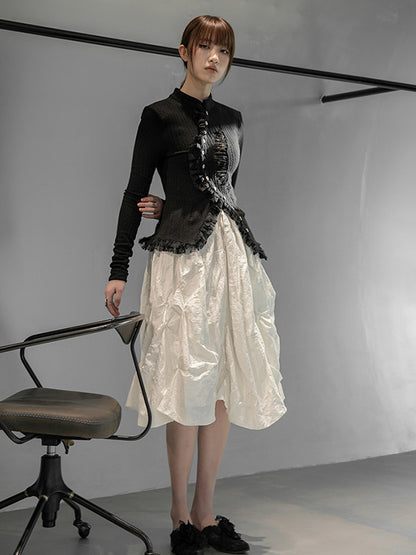 Original Pleats Solid Color A-Line Skirt