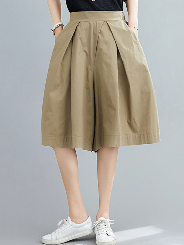 Casual Solid Color Elasticity Waist Wide Leg Shorts