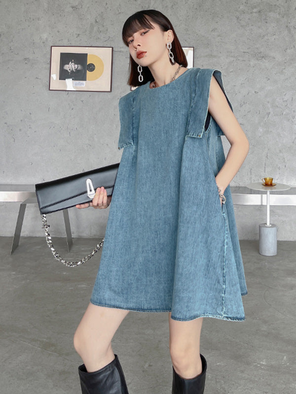 Stylish Denim Split-Joint Sleeveless Vest H-Line Mini Dress