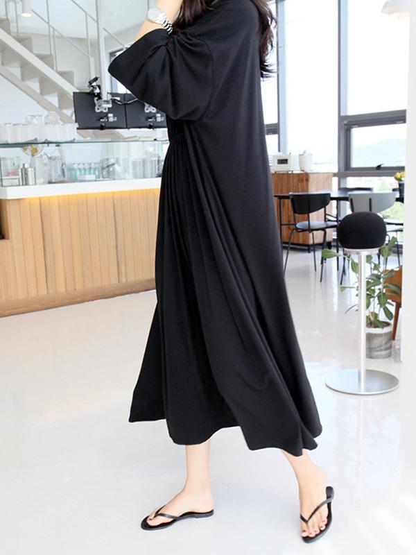 Leisure Plus Size Loose Solid Midi Dresses