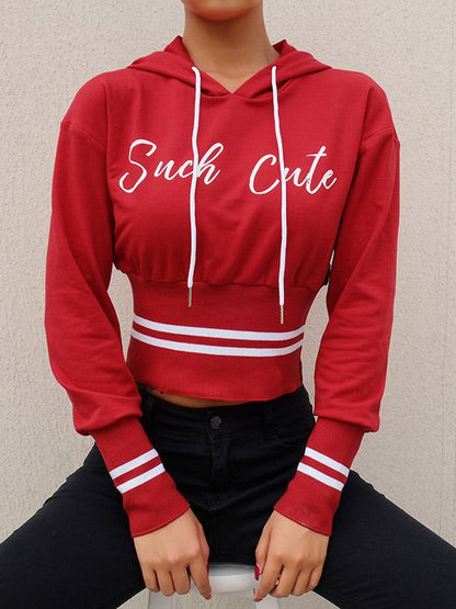 Long Sleeve Letter Printed Contrast Hoodies