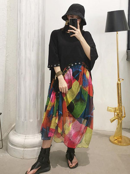 Summer Chiffon  Oversize Printed Split-joint Dress