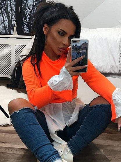 False Two Split-joint Cropped Blouse