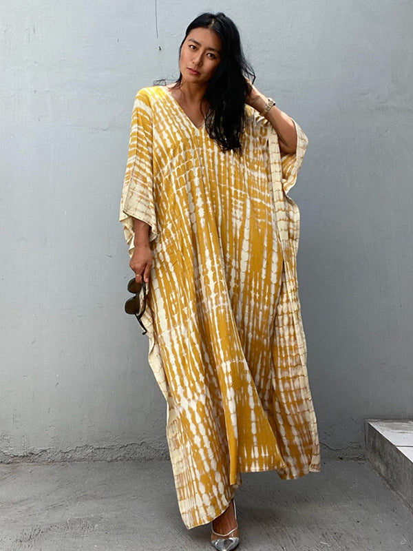 Bohemia Oversized Striped Printed Batwing Sleeves Cover-Up